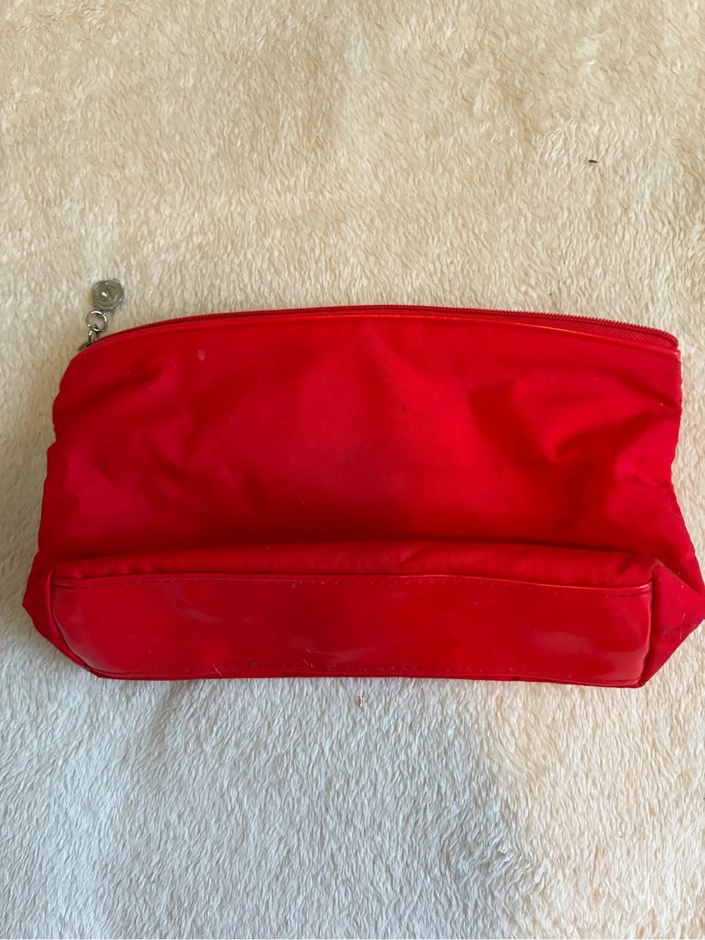 Lancome Red Floral Cosmetic Pouch with Blue Script